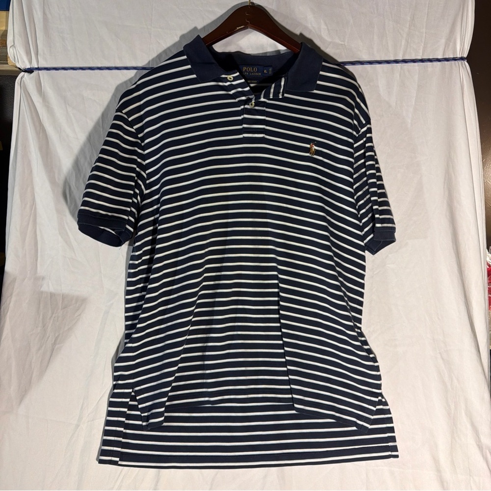 Ralph Lauren Men's Navy and White Striped Polo Shirt
